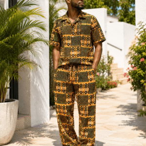 Ensemble chemise et pantalon en wax assorti