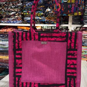 Sac a main magenta Ébène - grand cabas raphia et Wax