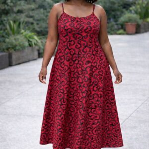 Robe maxi en wax rouge à bretelles spaghetti