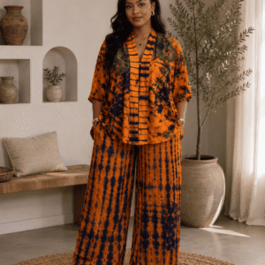 Ensemble haut style kimono et pantalon palazzo orange