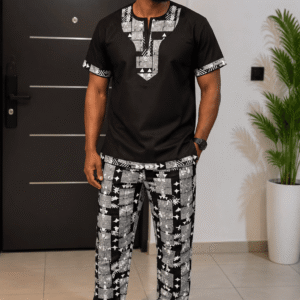 Tunique et Pantalon avec wax - Ensemble Homme Traditionnel