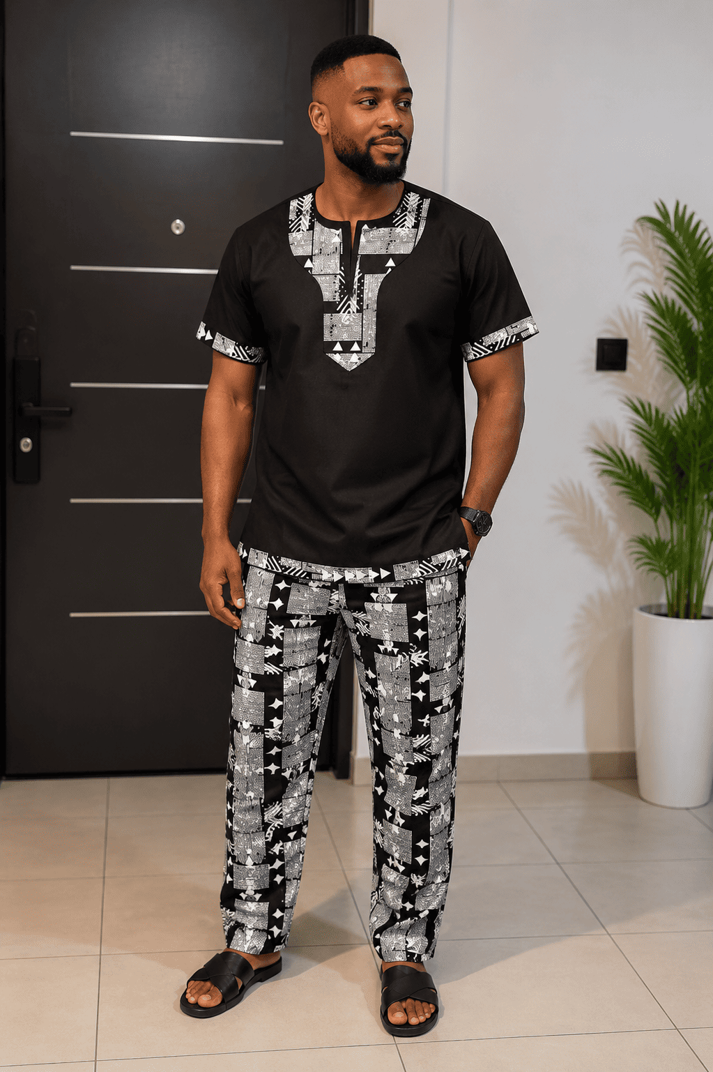 Tunique et Pantalon avec wax - Ensemble Homme Traditionnel