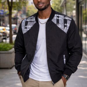 Blouson bomber noir avec empiècements wax