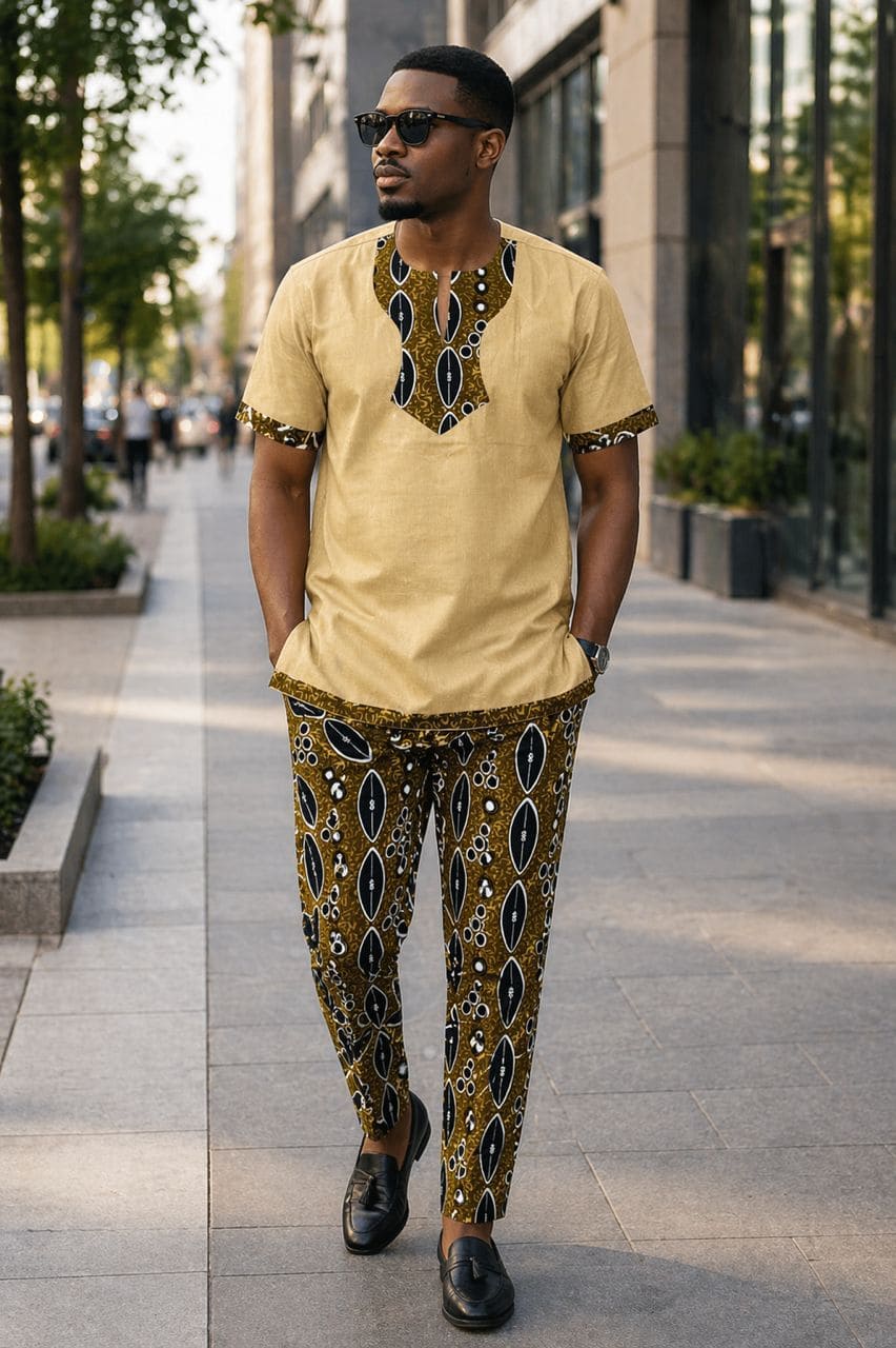 Tunique et Pantalon avec wax - Ensemble Homme Traditionnel – Image 2