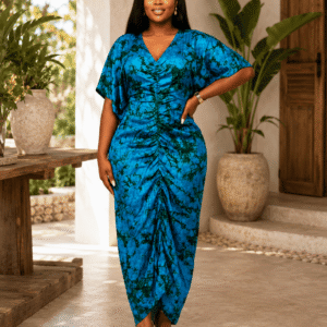 Robe africaine boubou caftan drapée bleu
