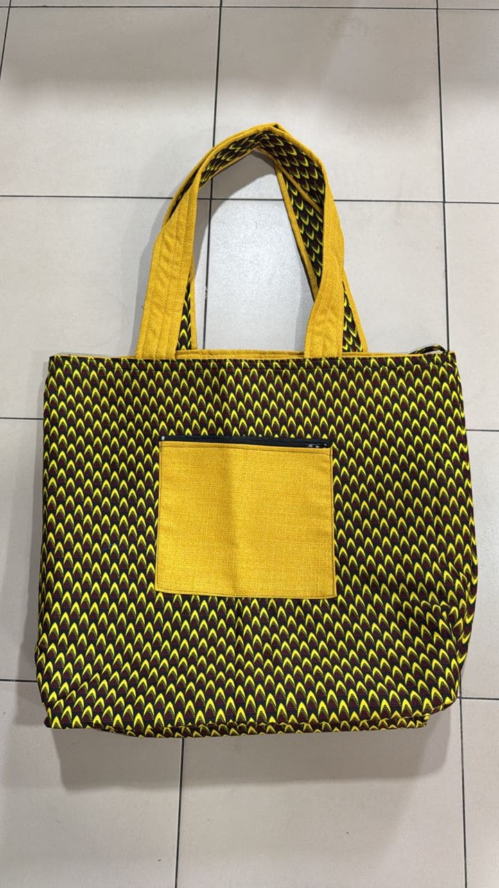 Sac cabas fourre-tout bimatière wax et raphia