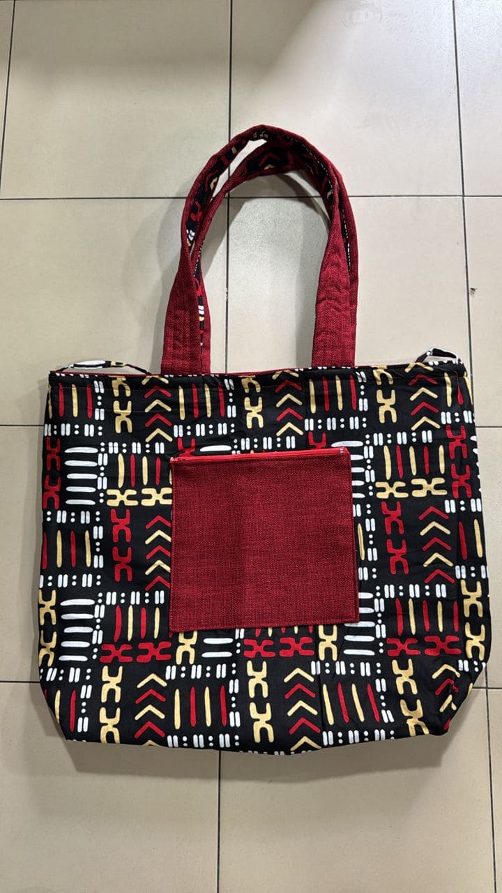 Sac cabas fourre-tout bimatière wax et raphia – Image 3