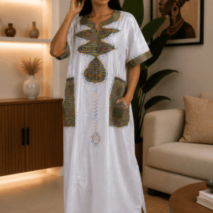 Robe boubou kaftan blanc avec wax