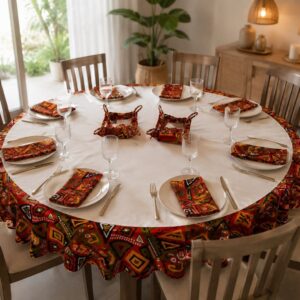 Ensemble nappe ronde et sets de table en tissu Wax