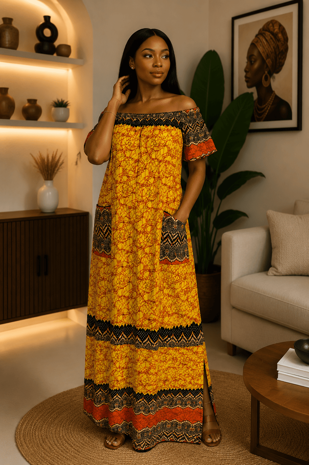 Robe longue wax épaules dénudées – Image 3