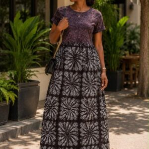 Robe longue haut et jupe ample motif batik