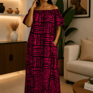 Robe longue wax épaules dénudées