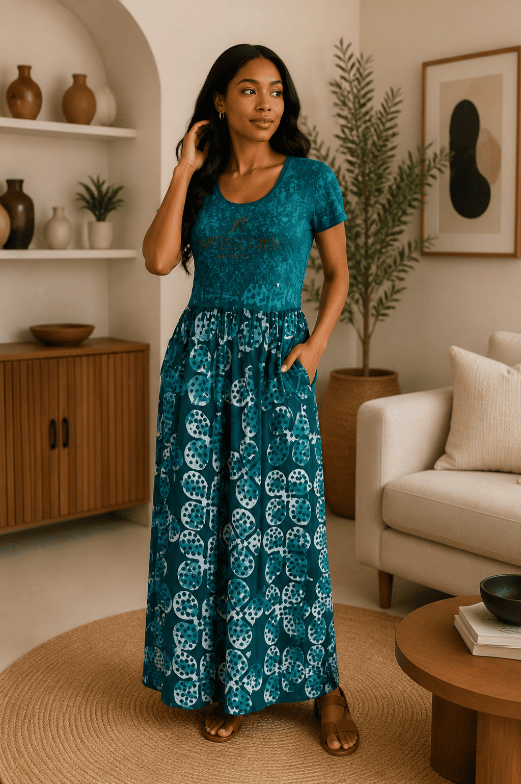 Robe longue haut et jupe ample Motif Batik – Image 2