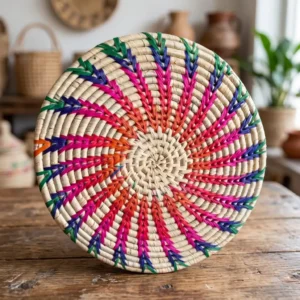 Dessous d'Assiette Artisanal - Set de Table Rond en Raphia Tressé